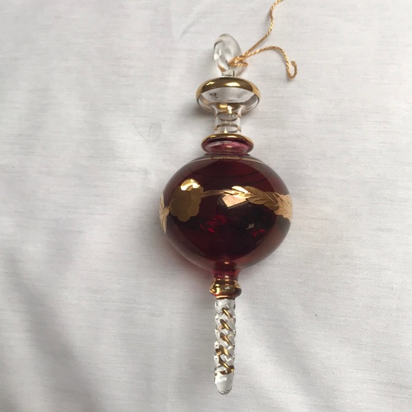 Other - Vintage cranberry and gold leaf glass ornament